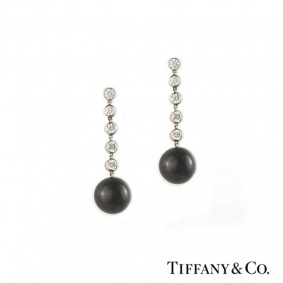 Tiffany & Co. Diamond and Onyx Ziegfeld Drop Earrings in Platinum